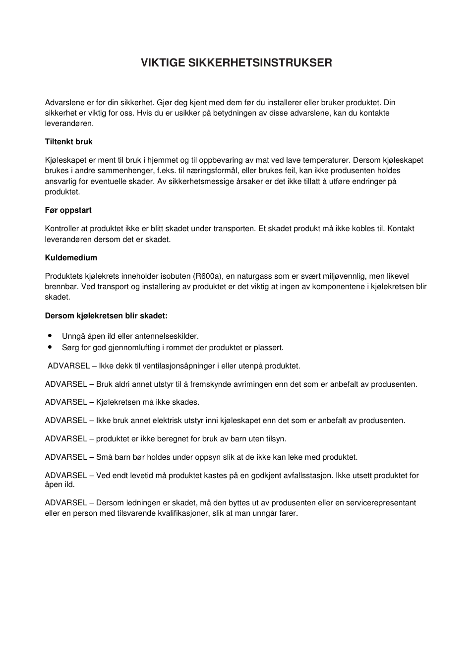 Viktige sikkerhetsinstrukser | Candy CFL 2350 E User Manual | Page 80 / 140