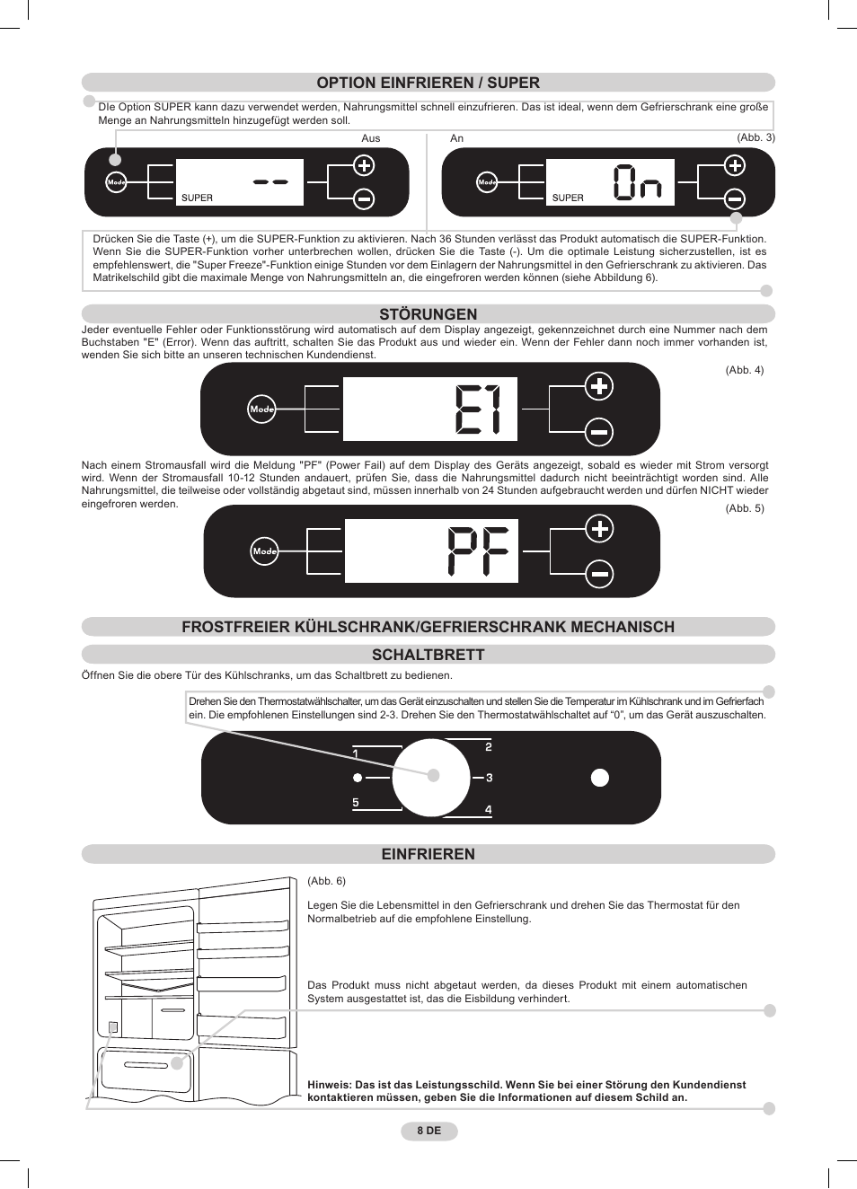 Opzione super einfrieren | Candy CSCN 6505 User Manual | Page 10 / 32