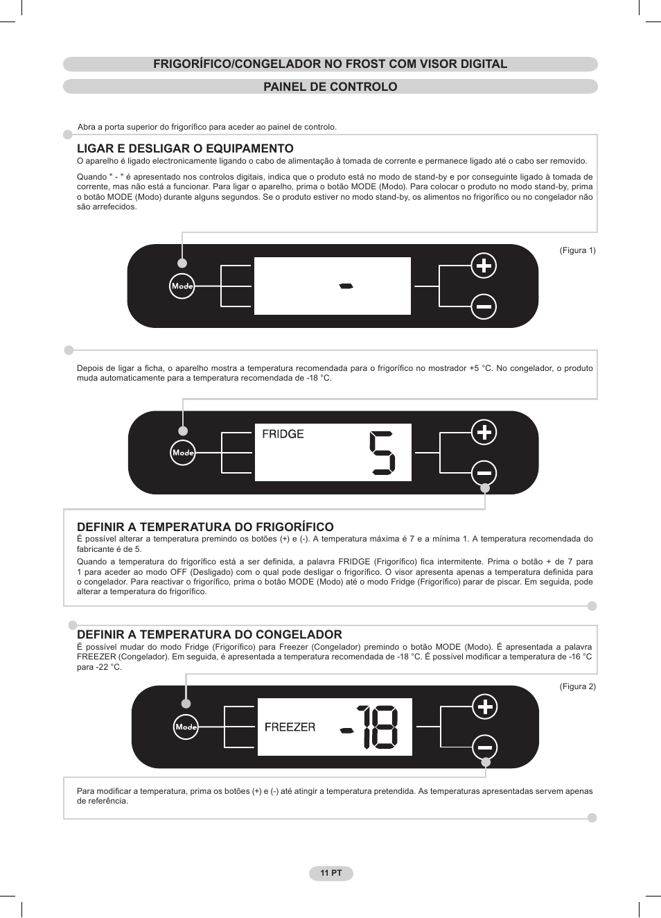Ligar e desligar o equipamento, Definir a temperatura do frigorífico, Definir a temperatura do congelador | Candy CSCN 6505 User Manual | Page 13 / 32