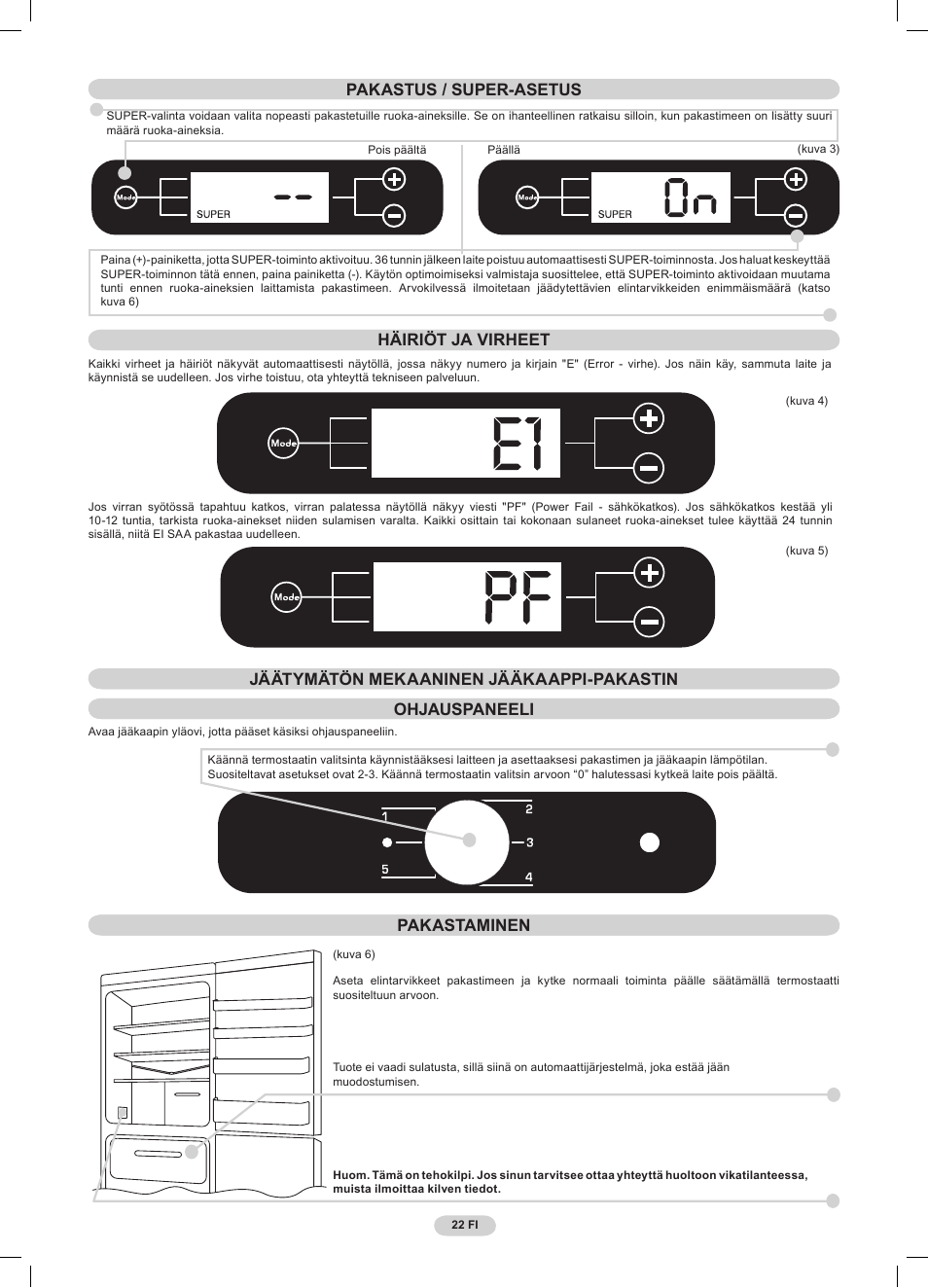 Opzione super pakastaminen | Candy CSCN 6505 User Manual | Page 24 / 32