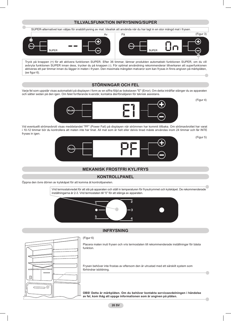 Opzione super infrysning | Candy CSCN 6505 User Manual | Page 28 / 32