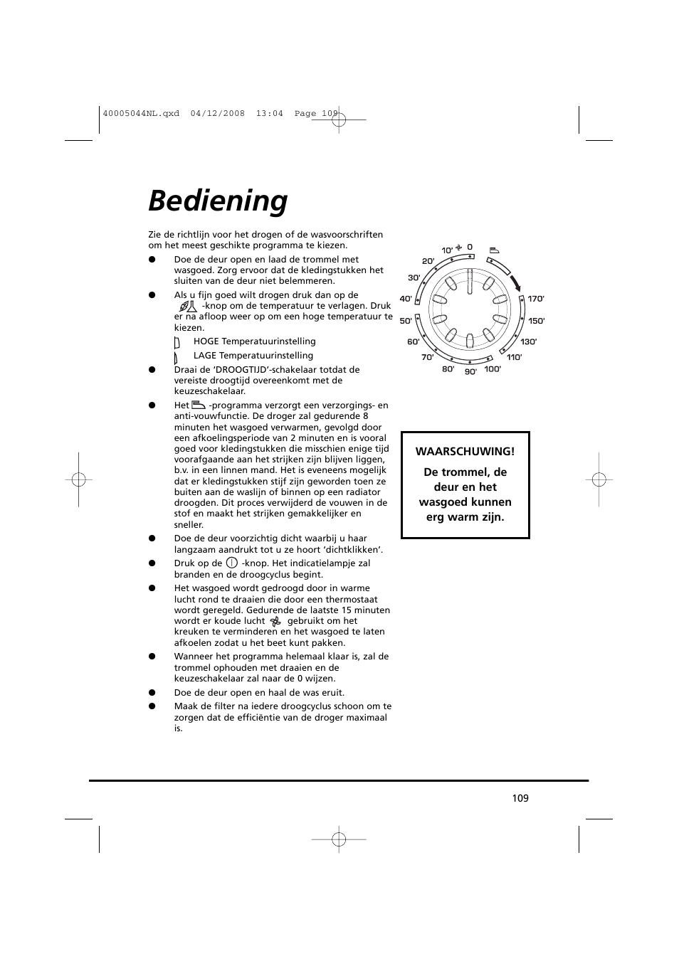 Bediening | Candy GO DV 18-37S User Manual | Page 109 / 116