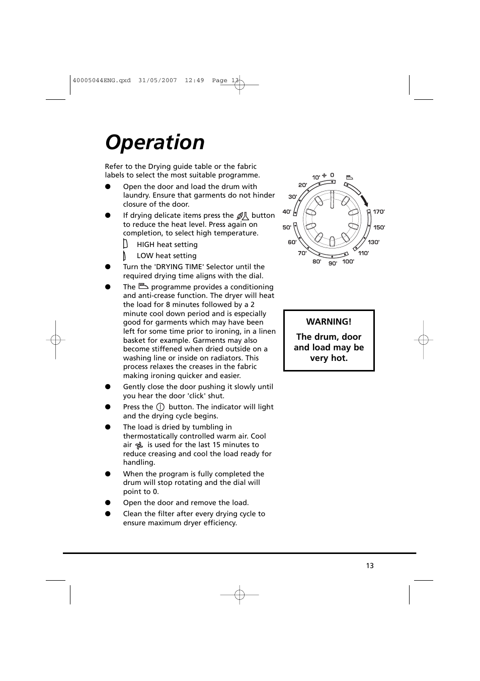 Operation | Candy GO DV 18-37S User Manual | Page 13 / 116