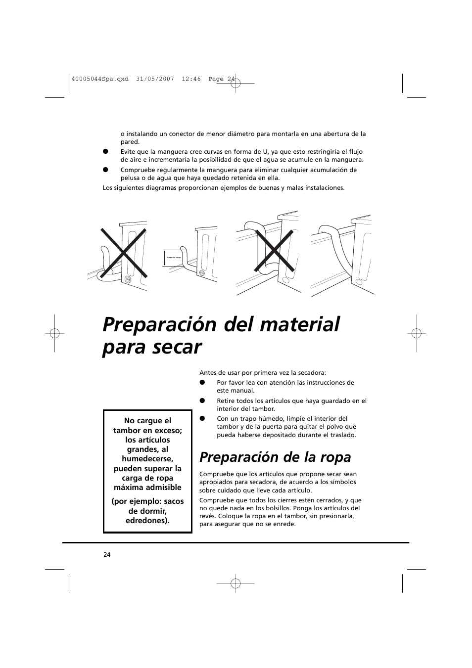 Preparación del material para secar, Preparación de la ropa | Candy GO DV 18-37S User Manual | Page 24 / 116