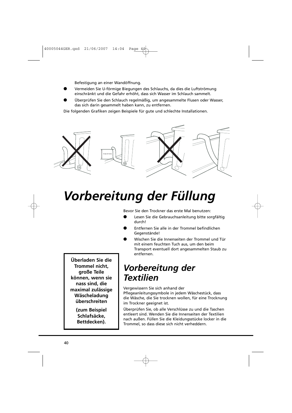 Vorbereitung der füllung, Vorbereitung der textilien | Candy GO DV 18-37S User Manual | Page 40 / 116