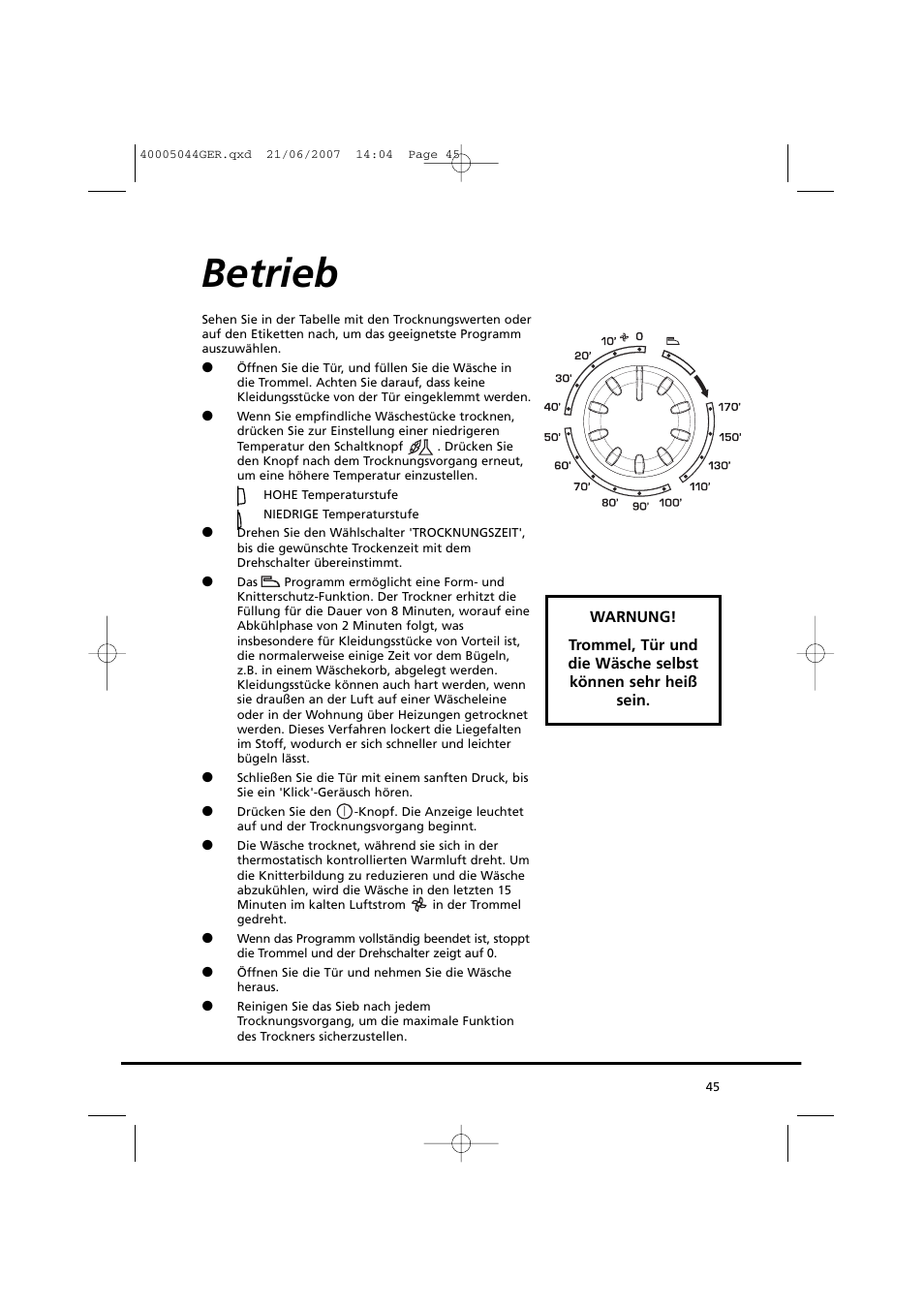 Betrieb | Candy GO DV 18-37S User Manual | Page 45 / 116