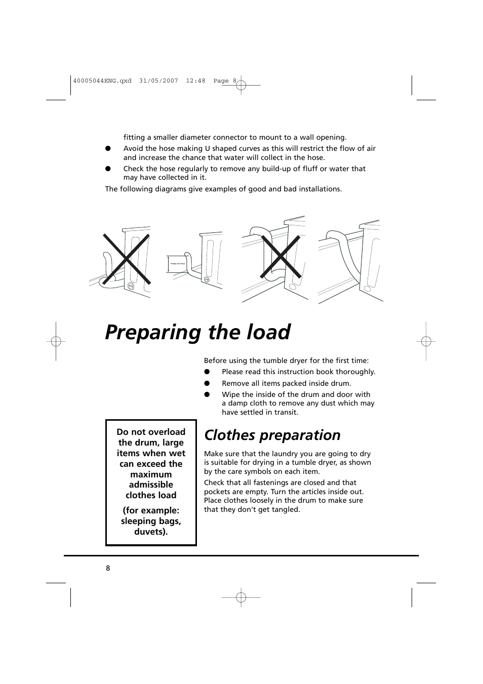 Preparing the load, Clothes preparation | Candy GO DV 18-37S User Manual | Page 8 / 116