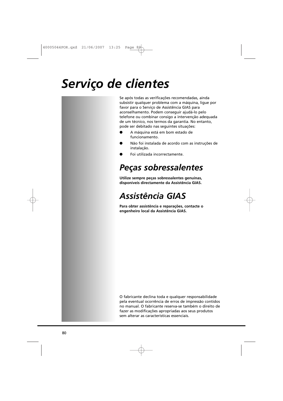 Serviço de clientes, Peças sobressalentes, Assistência gias | Candy GO DV 18-37S User Manual | Page 80 / 116