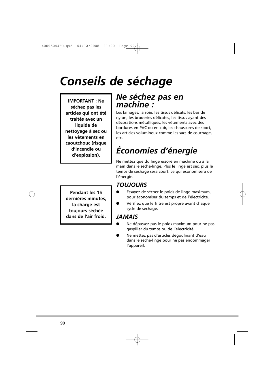 Conseils de séchage, Ne séchez pas en machine, Économies d’énergie | Candy GO DV 18-37S User Manual | Page 90 / 116