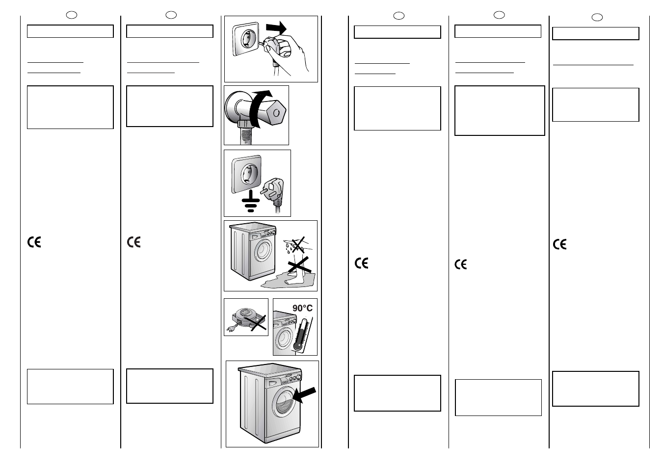 Instruções de segurança, Prescrizioni di sicurezza, Mesures de securite | Normas de seguridad, Safety measures | Candy CG 414 User Manual | Page 6 / 33