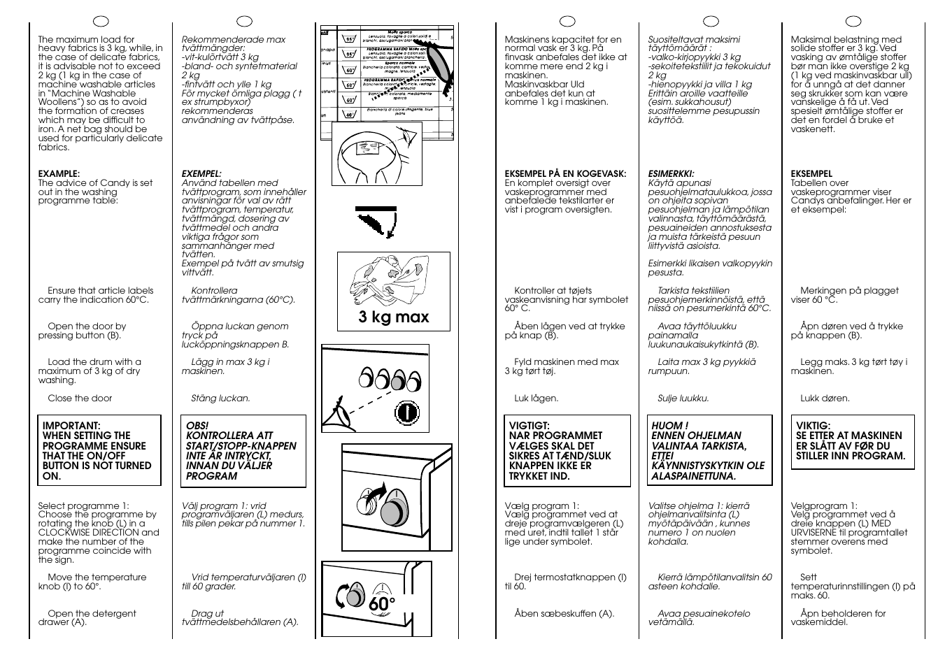 Max 90, 3 kg max | Candy AQUAMATIC 10 T User Manual | Page 25 / 33