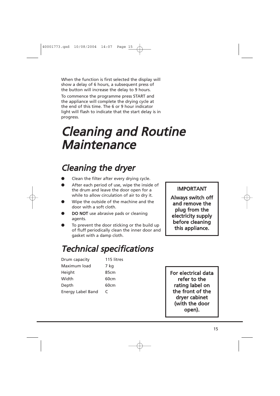 Cclle ea an niin ng g tth he e d drry ye err | Candy AB CDV 671 X SY User Manual | Page 15 / 100