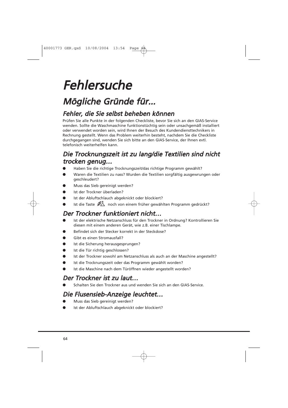 Ffe eh hlle errssu ucch he e, Mmö ög glliicch he e g grrü ün nd de e ffü ürr | Candy AB CDV 671 X SY User Manual | Page 64 / 100