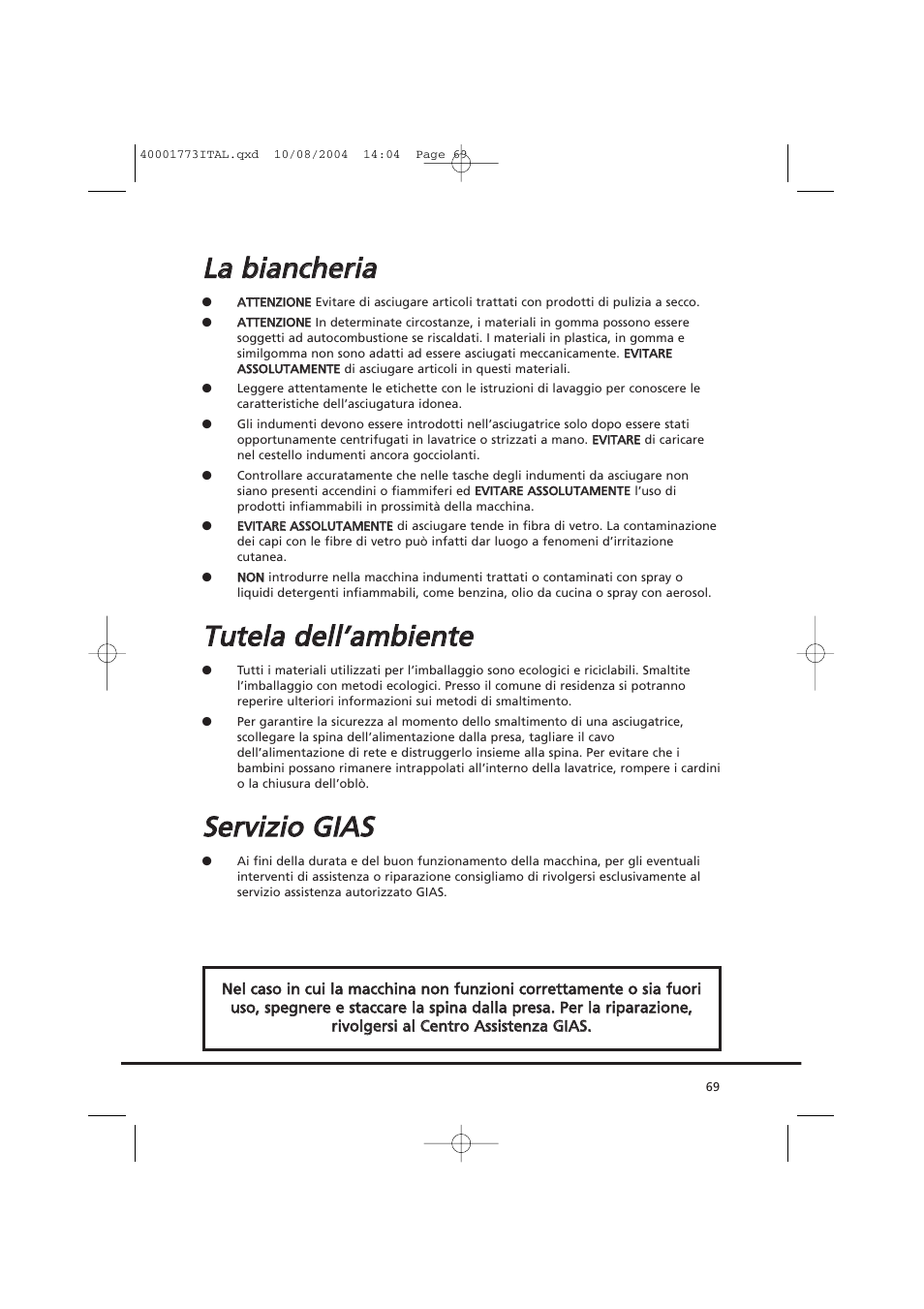 Lla a b biia an ncch he erriia a, Sse errv viiz ziio o g giia as s | Candy AB CDV 671 X SY User Manual | Page 69 / 100