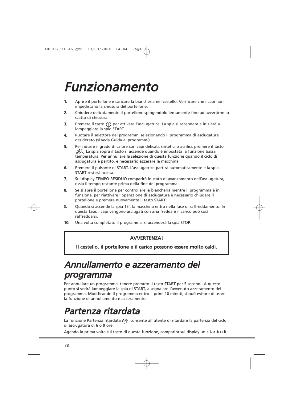 Ffu un nz ziio on na am me en ntto o, Ppa arrtte en nz za a rriitta arrd da atta a | Candy AB CDV 671 X SY User Manual | Page 78 / 100