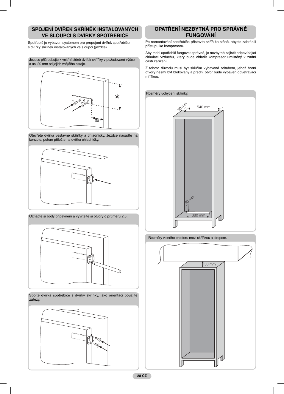 Opatření nezbytná pro správné fungování | Candy CFBD 2650 A SN User Manual | Page 28 / 44