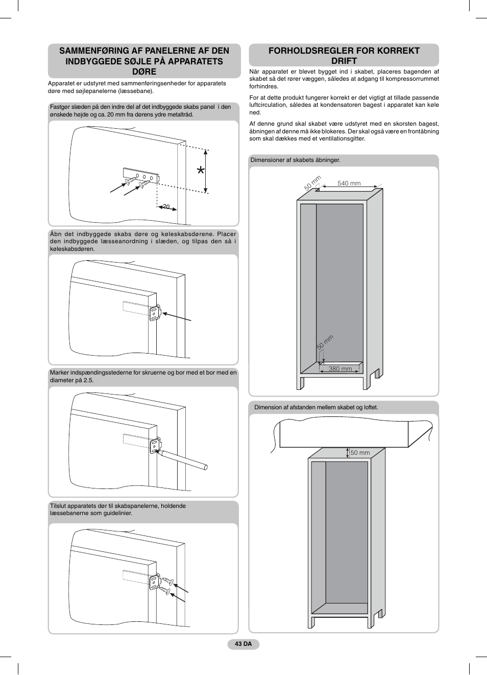 Forholdsregler for korrekt drift | Candy CFBD 2650 A SN User Manual | Page 43 / 44