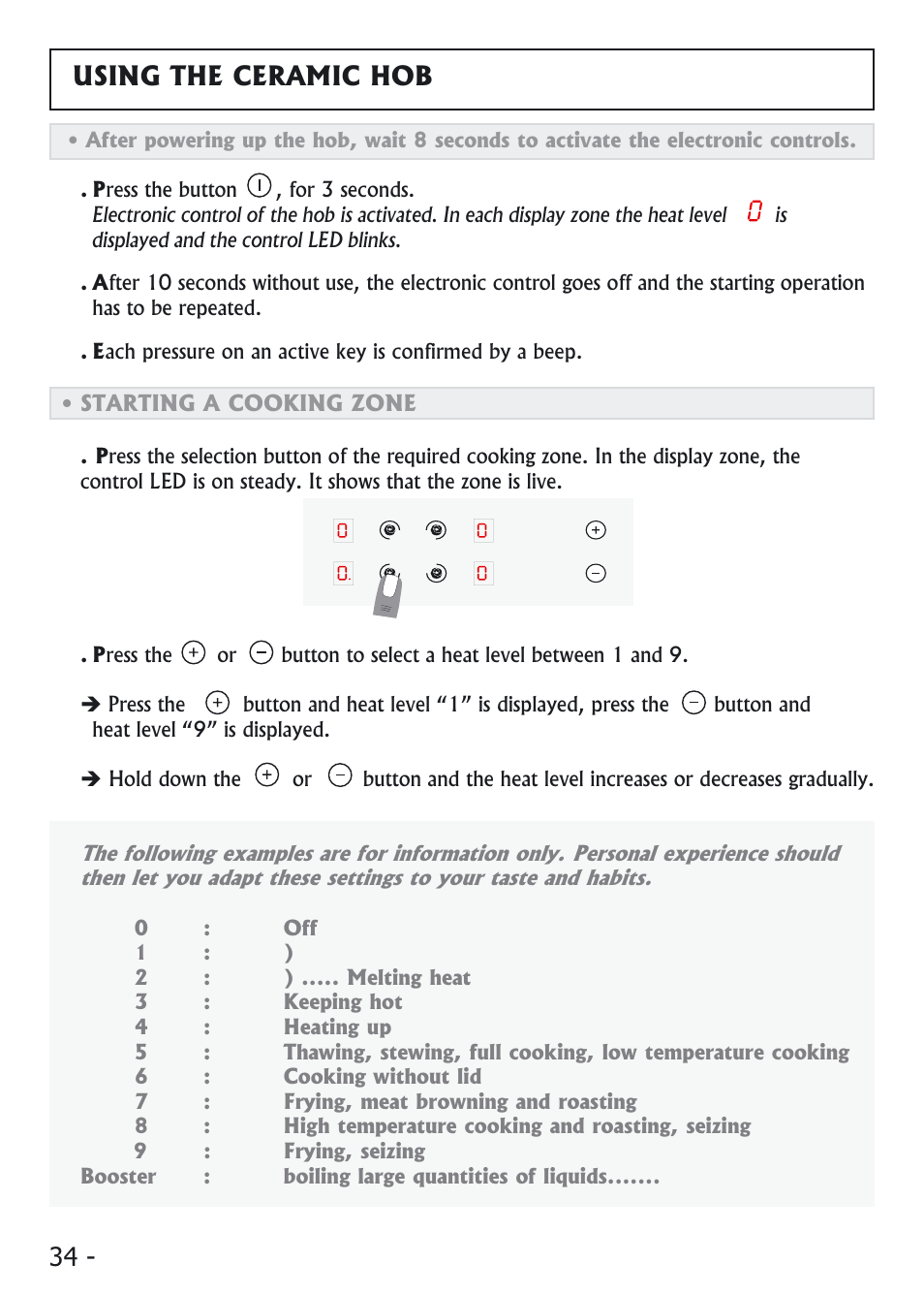 34 - using the ceramic hob | Candy VI 64 CPN User Manual | Page 13 / 20