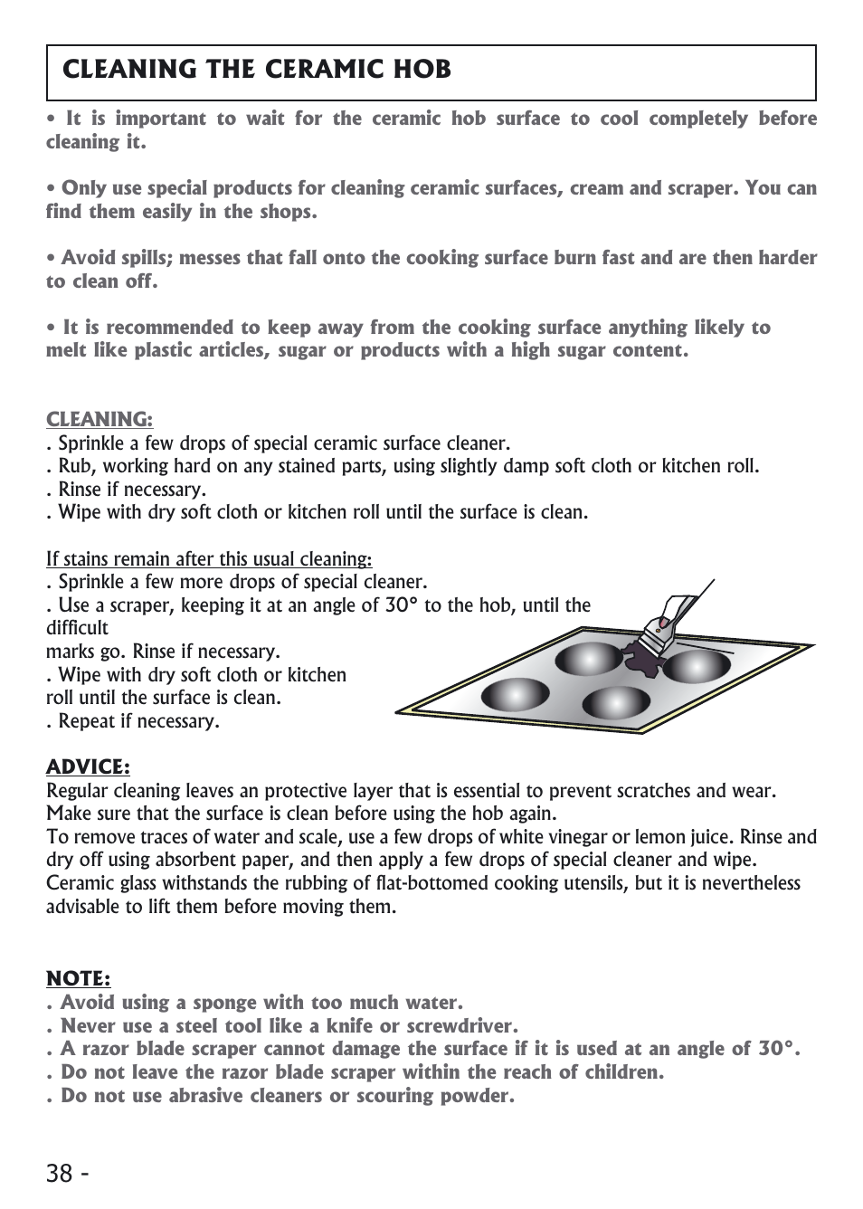 Cleaning the ceramic hob | Candy VI 64 CPN User Manual | Page 17 / 20