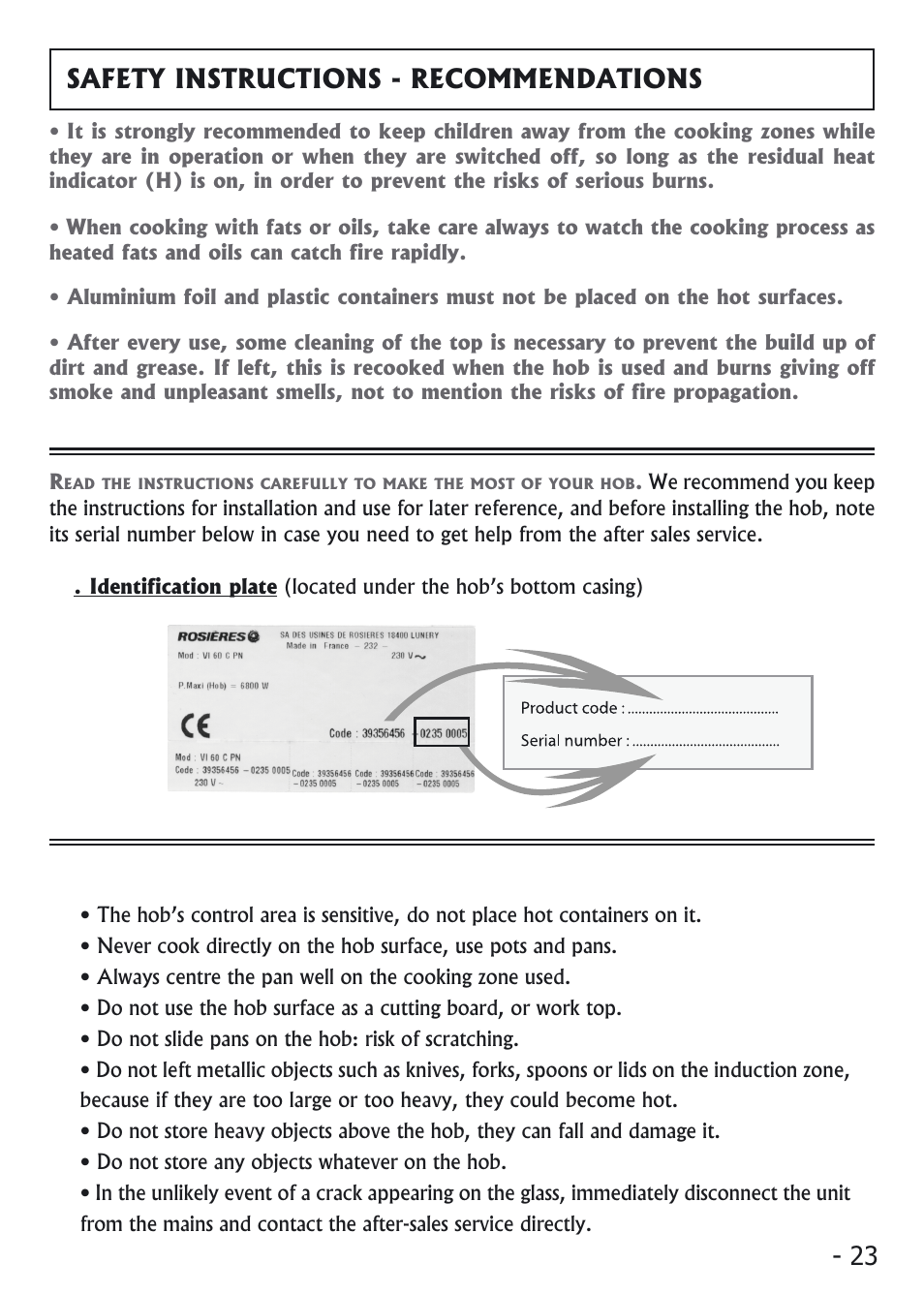 Safety instructions - recommendations | Candy VI 64 CPN User Manual | Page 2 / 20