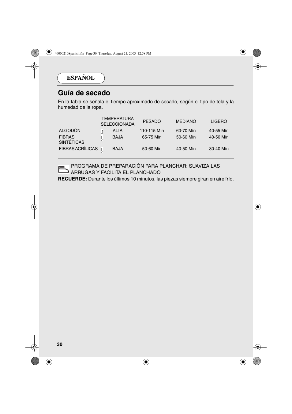 Guía de secado, Español | Candy AB CDC 263 User Manual | Page 30 / 80