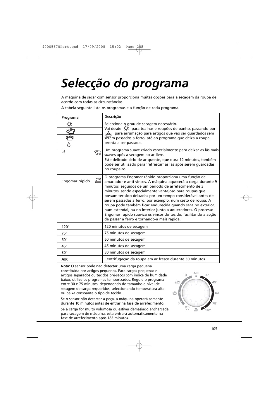 Selecção do programa | Candy GO DC 78GT-37S User Manual | Page 105 / 110