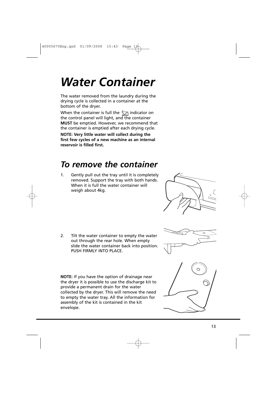 Water container | Candy GO DC 78GT-37S User Manual | Page 13 / 110