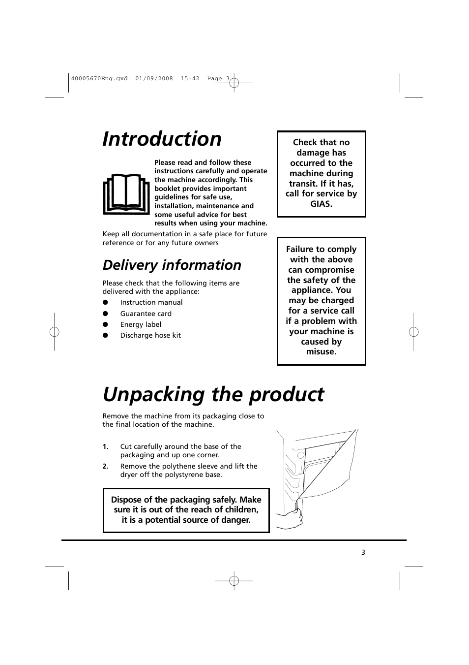 Introduction, Unpacking the product, Delivery information | Candy GO DC 78GT-37S User Manual | Page 3 / 110