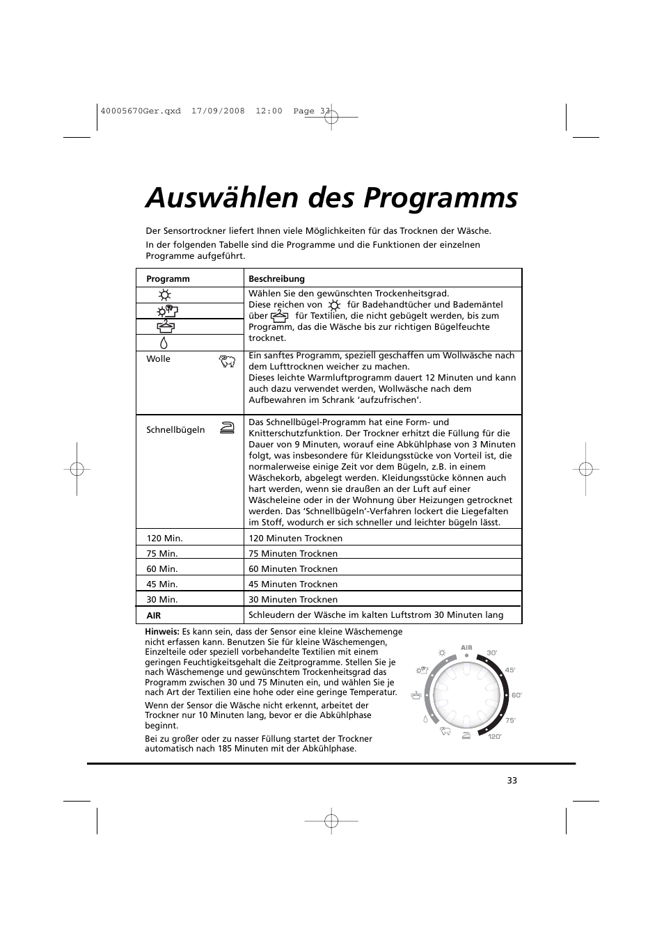 Auswählen des programms | Candy GO DC 78GT-37S User Manual | Page 33 / 110