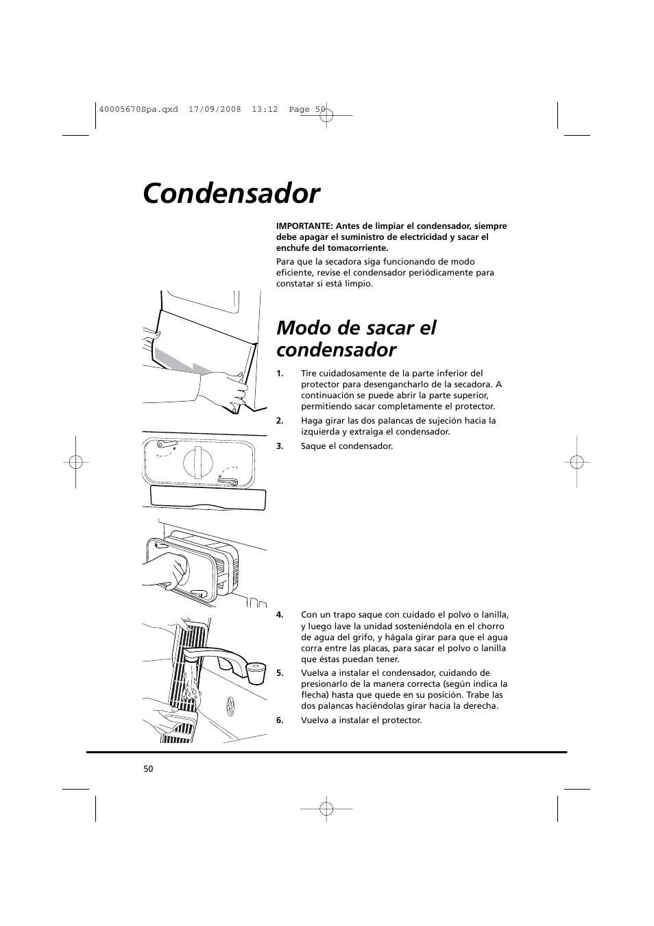 Condensador, Modo de sacar el condensador | Candy GO DC 78GT-37S User Manual | Page 50 / 110