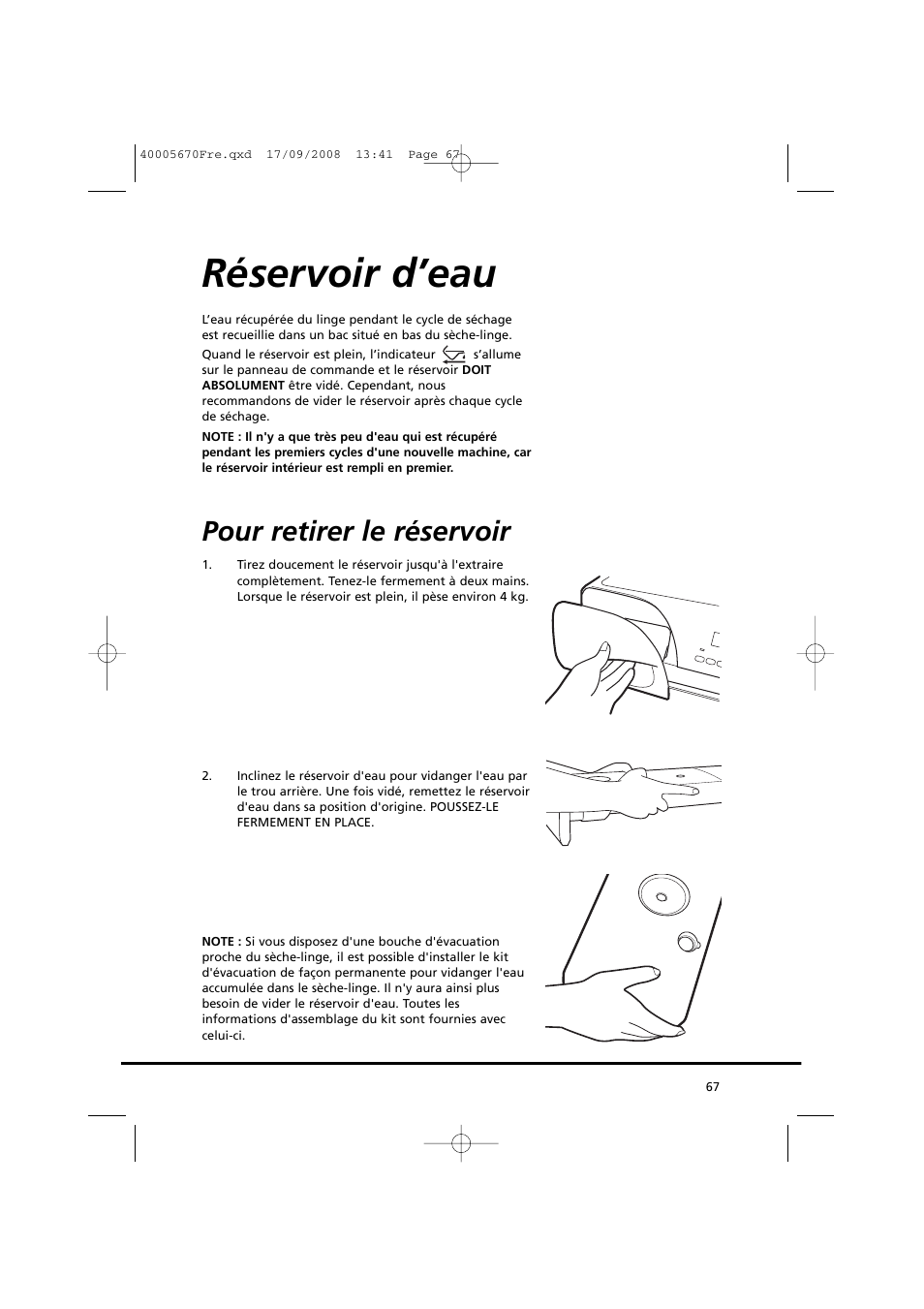 Réservoir d’eau, Pour retirer le réservoir | Candy GO DC 78GT-37S User Manual | Page 67 / 110