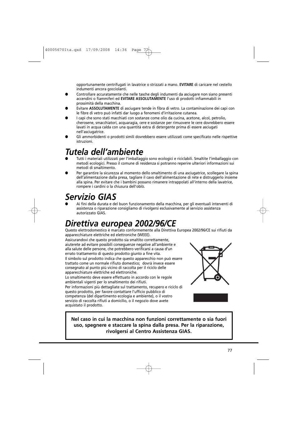 Tutela dell’ambiente, Servizio gias | Candy GO DC 78GT-37S User Manual | Page 77 / 110