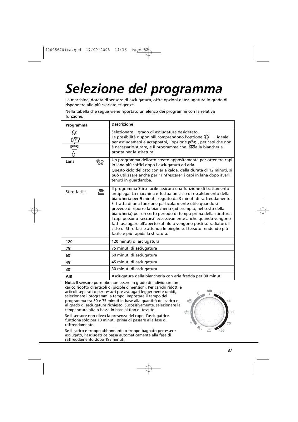 Selezione del programma | Candy GO DC 78GT-37S User Manual | Page 87 / 110