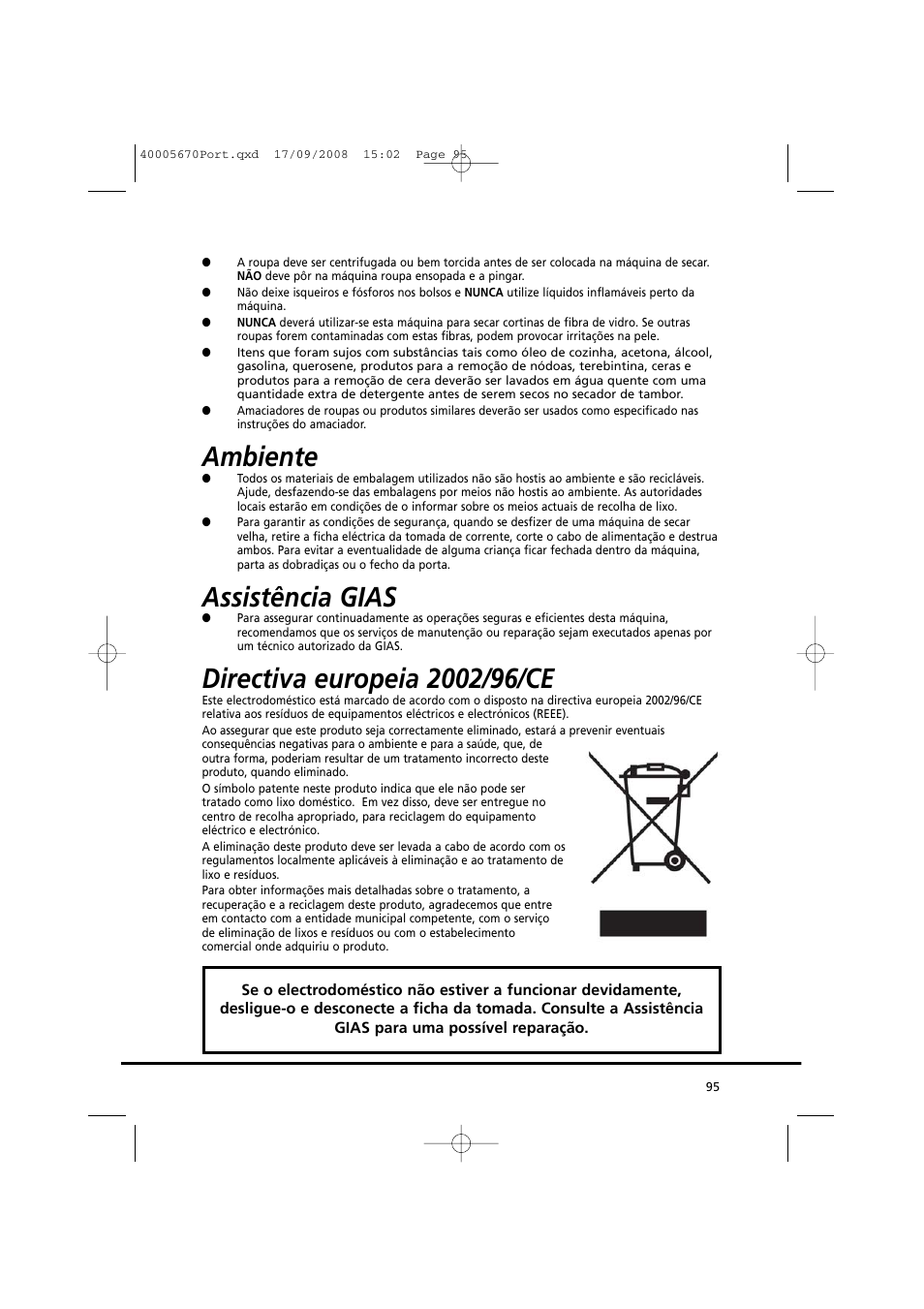 Ambiente, Assistência gias | Candy GO DC 78GT-37S User Manual | Page 95 / 110