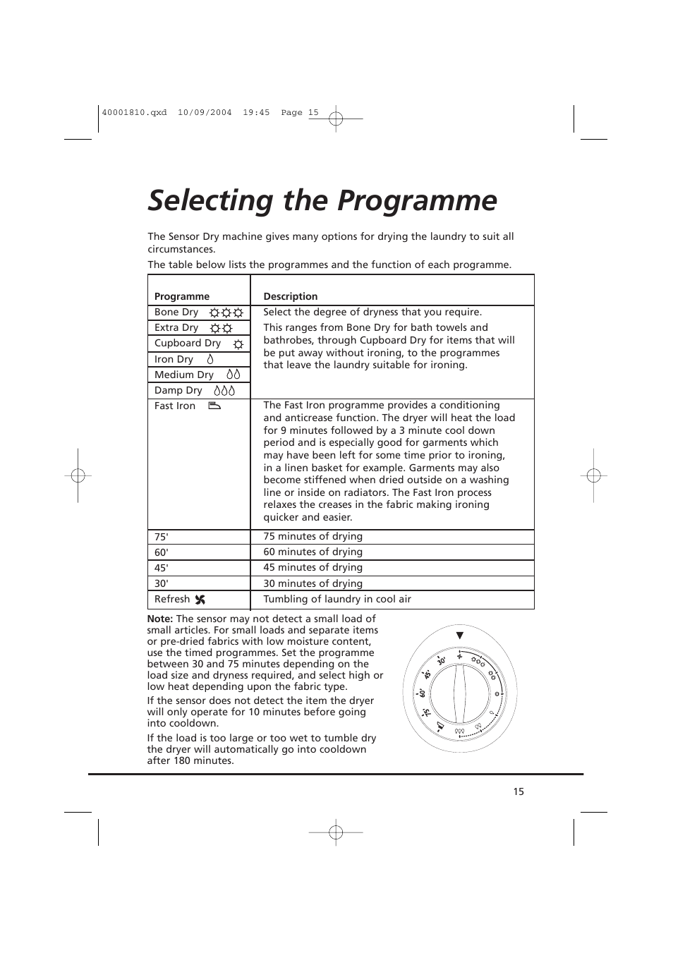 Selecting the programme | Candy CDC779X User Manual | Page 15 / 92