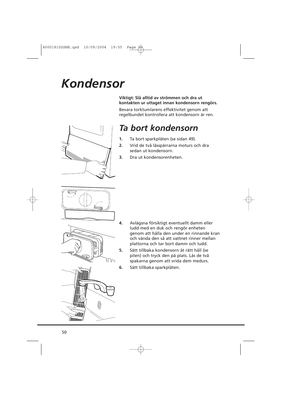 Kondensor, Ta bort kondensorn | Candy CDC779X User Manual | Page 50 / 92