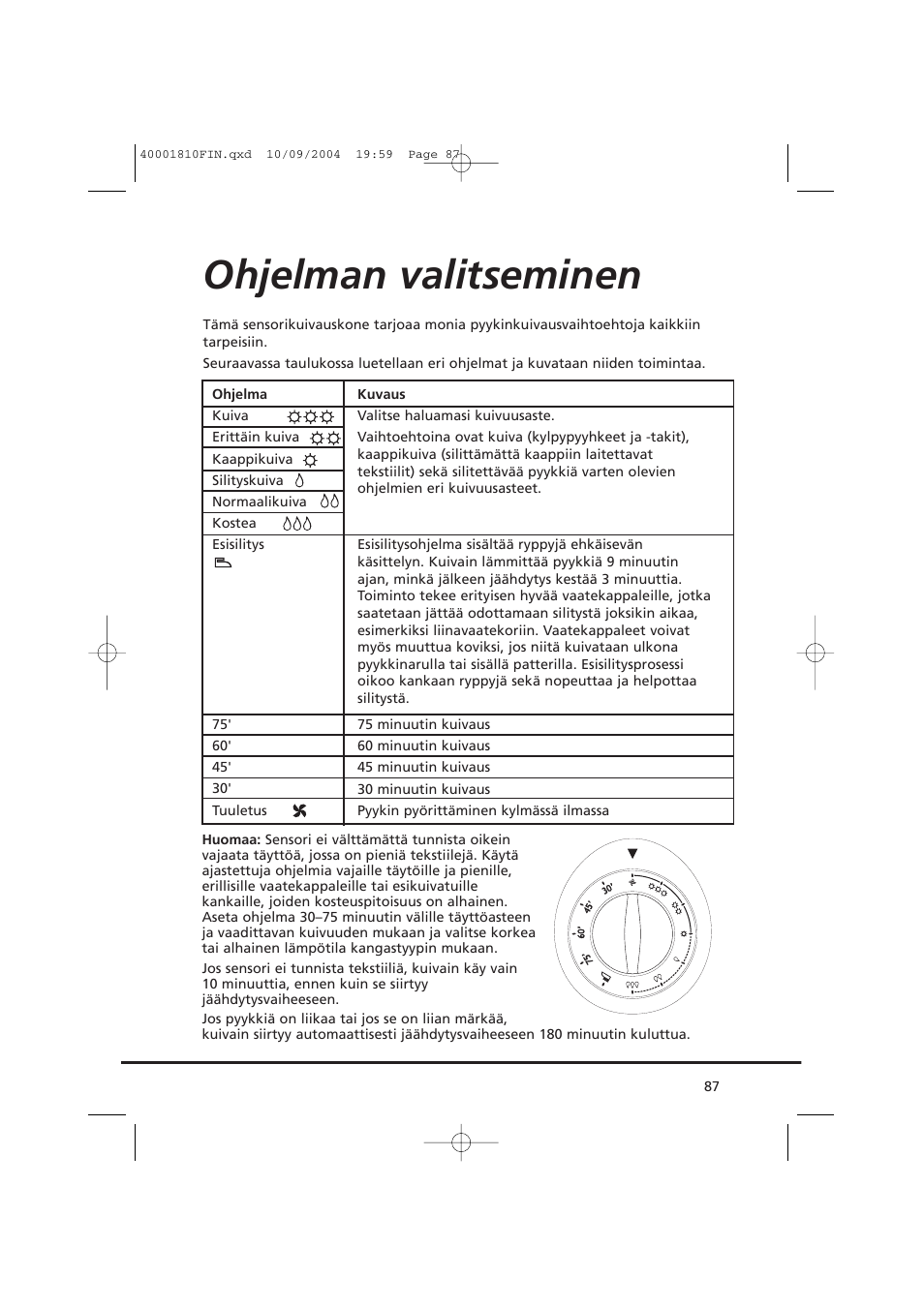 Ohjelman valitseminen | Candy CDC779X User Manual | Page 87 / 92