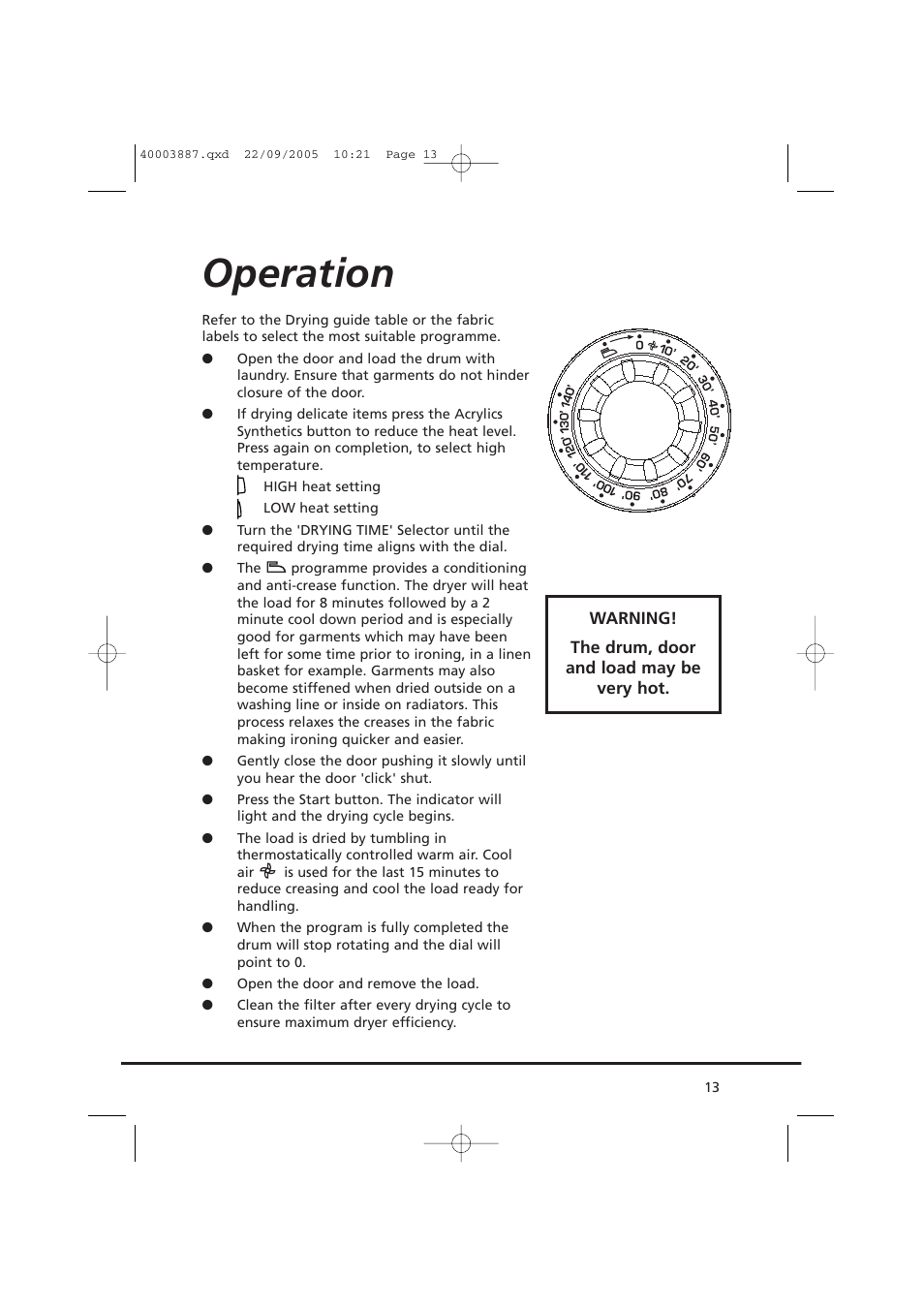 Operation | Candy CV1 16-80 User Manual | Page 13 / 20