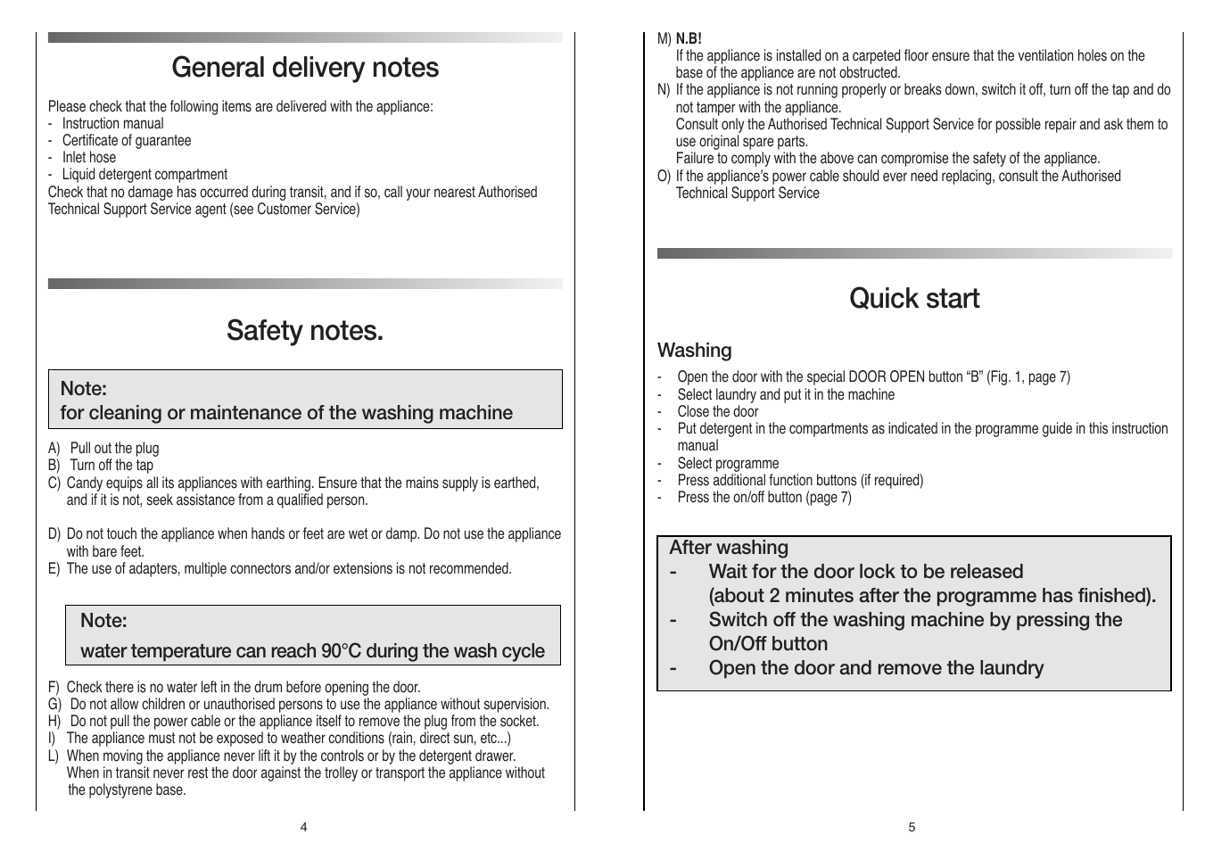 Quick start | Candy LB AQUAVIVA 125 T UK User Manual | Page 3 / 17