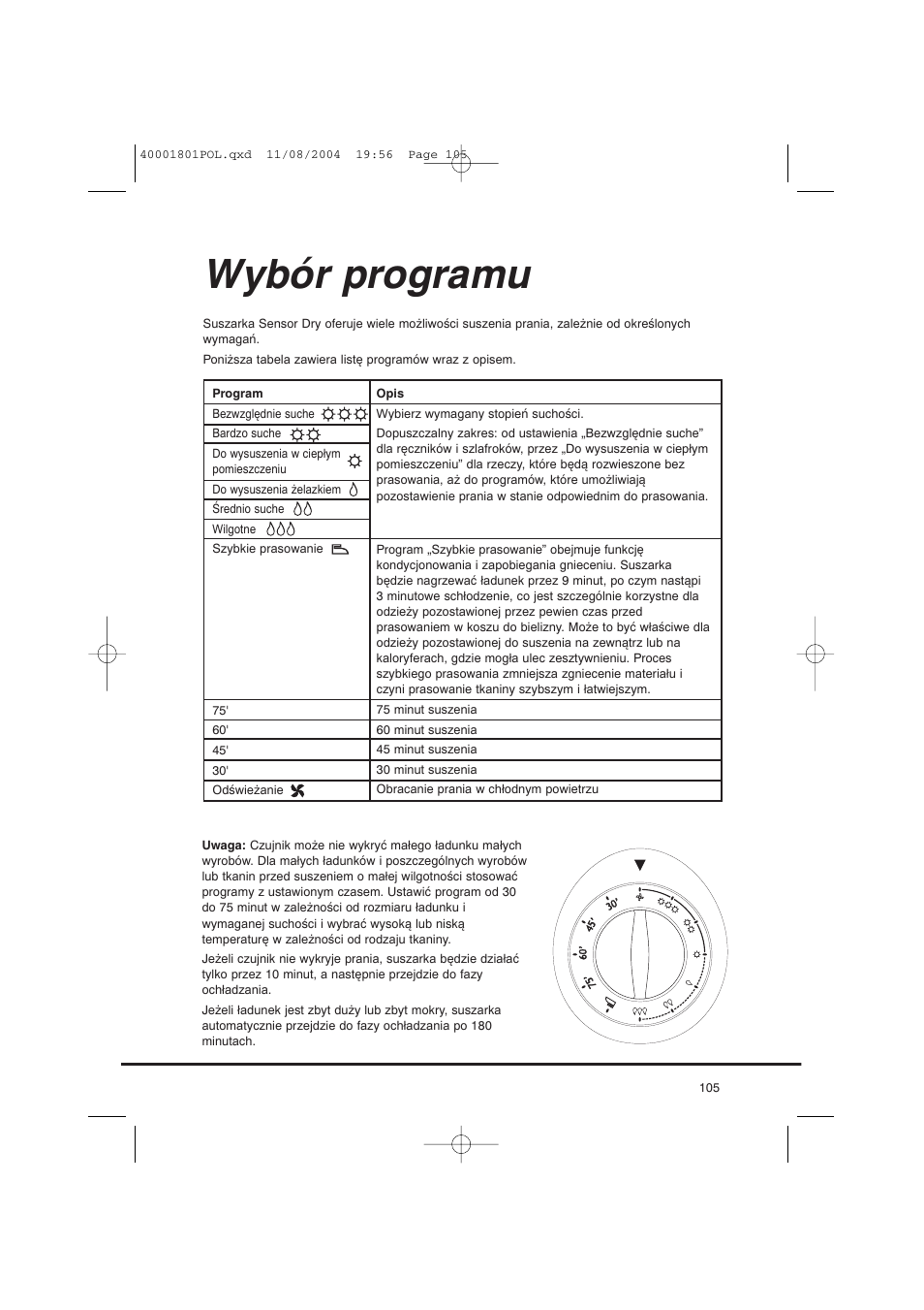 Wybór programu | Candy AB CDC 679 X SY User Manual | Page 105 / 128