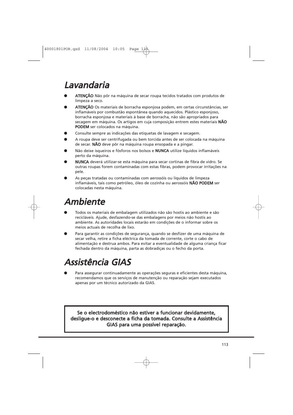 Lla av va an nd da arriia a, Aam mb biie en ntte e | Candy AB CDC 679 X SY User Manual | Page 113 / 128