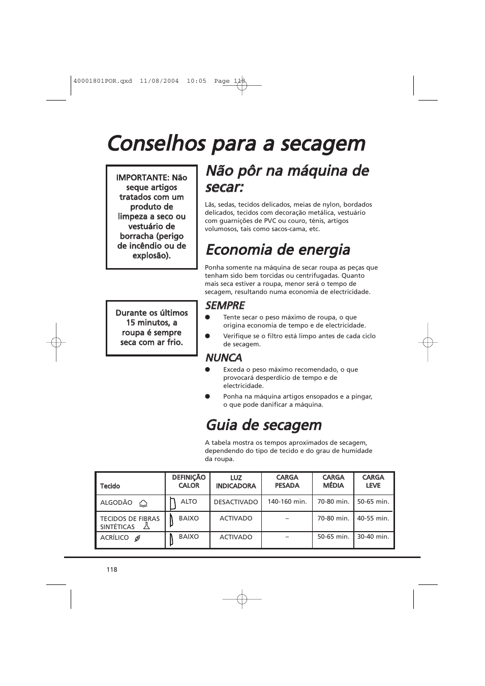 Eecco on no om miia a d de e e en ne errg giia a, Ggu uiia a d de e sse ecca ag ge em m | Candy AB CDC 679 X SY User Manual | Page 118 / 128