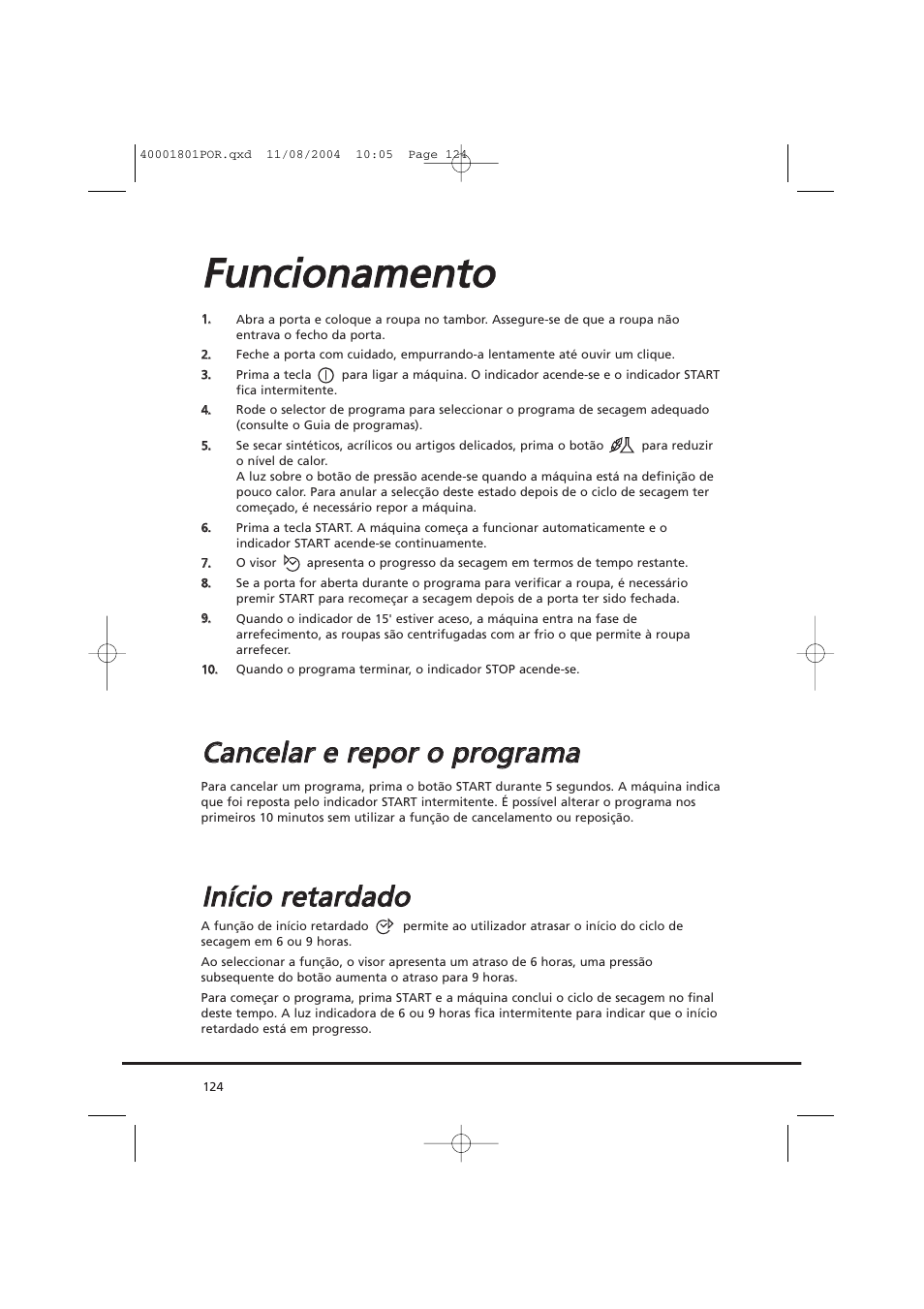Ffu un ncciio on na am me en ntto o, Iin níícciio o rre etta arrd da ad do o | Candy AB CDC 679 X SY User Manual | Page 124 / 128