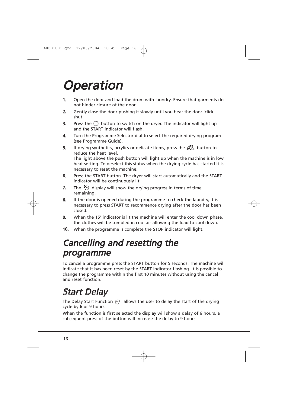 Oop pe erra attiio on n, Sstta arrtt d de ella ay y | Candy AB CDC 679 X SY User Manual | Page 16 / 128