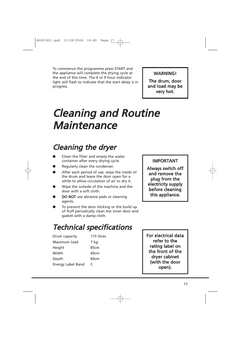 Cclle ea an niin ng g tth he e d drry ye err | Candy AB CDC 679 X SY User Manual | Page 17 / 128