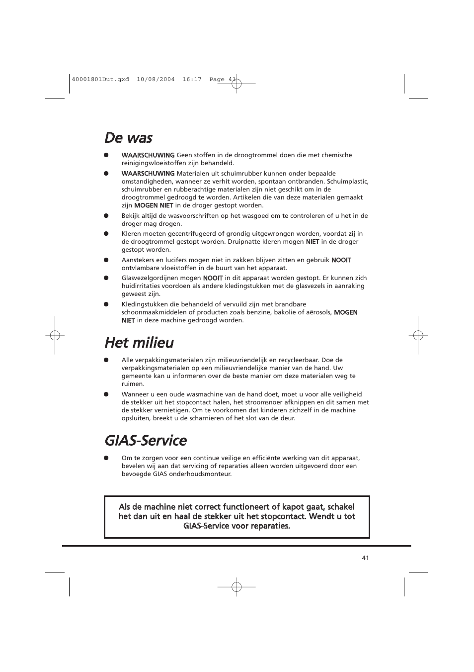 Dde e w wa ass, Hhe ett m miilliie eu u, Ggiia as s--s se errv viicce e | Candy AB CDC 679 X SY User Manual | Page 41 / 128