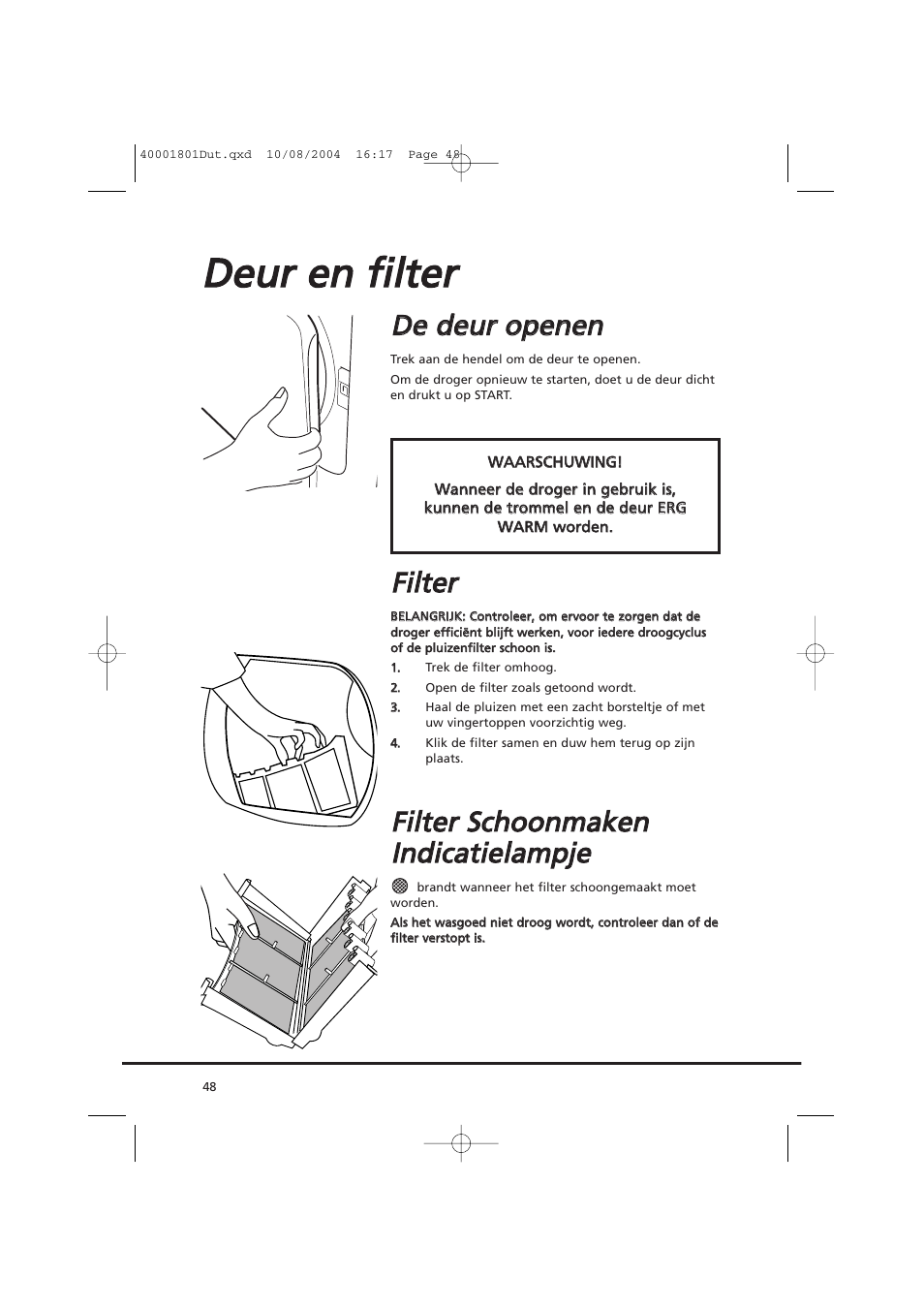 Dde eu urr e en n ffiilltte err, Dde e d de eu urr o op pe en ne en n, Ffiilltte err | Candy AB CDC 679 X SY User Manual | Page 48 / 128