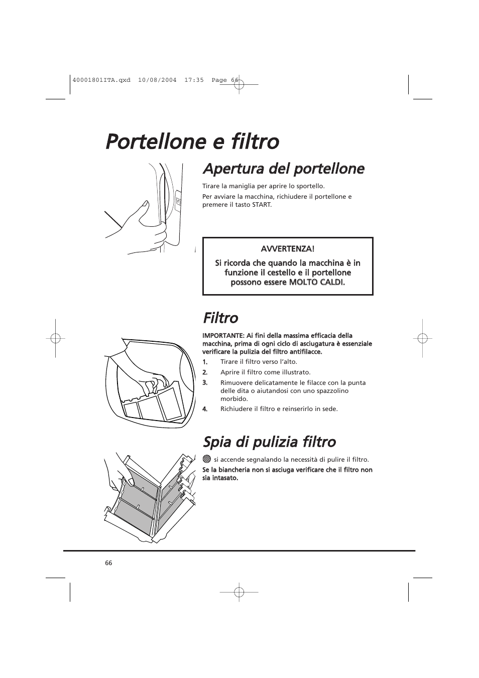 Ffiillttrro o, Ssp piia a d dii p pu ulliiz ziia a ffiillttrro o | Candy AB CDC 679 X SY User Manual | Page 66 / 128