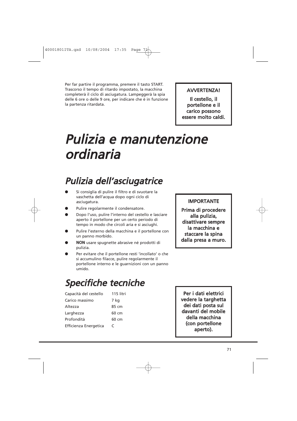 Ssp pe ecciiffiicch he e tte eccn niicch he e | Candy AB CDC 679 X SY User Manual | Page 71 / 128