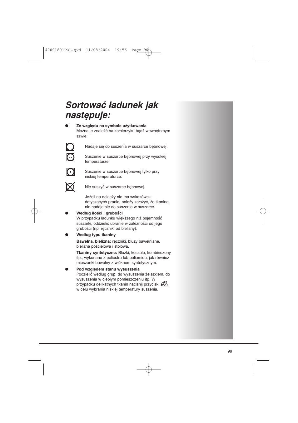 Sortować ładunek jak następuje | Candy AB CDC 679 X SY User Manual | Page 99 / 128